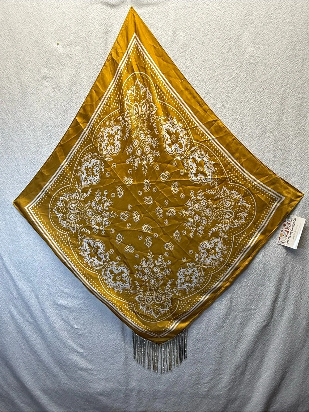 Rockstar Boho Gold Yellow Bandana Scarf Necklace w/ Rhinestone Fringe Cowgirl